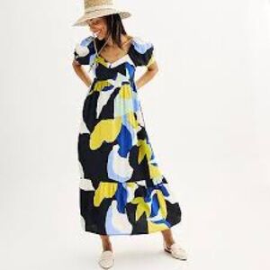 Nine West Black and Blue Abstract Maxi Dress- Sz Small